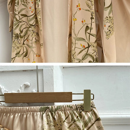 4PC Abito di seta Abito da notte Pigiama di raso di pizzo da donna Abito con scollo a V Cami Camicie da notte Indossare Pijama Home Nightwear Camicia da notte primaverile