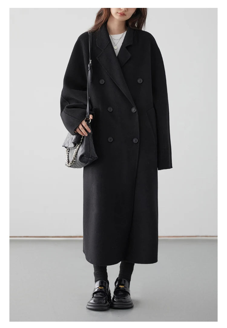 CHIC VEN Women Long Double-sided Woolen Coats Retro Loose Female Overcoat Double Breasted Ladies Windbreak Autumn Winter 2026