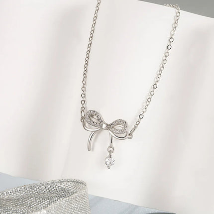 3 pezzi 925 Sterling Silver Crystal Bownot collana bracciale orecchini Set di gioielli per le donne uomo matrimonio fidanzamento gioielli per feste platinumshop