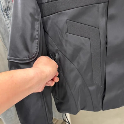Winter Spliced Black Men Hooded Down Coat American Style Motorcycle Puffer Jacket Loose Fit Zip Waterproof Jackets Casual Coats