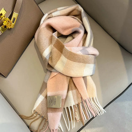High Quality 100% Pure Wool Scarf Women Classic Chic  Autumn Winter Colorful Plaid Tassel Warm Muffler Female Thermal Shawl Lady