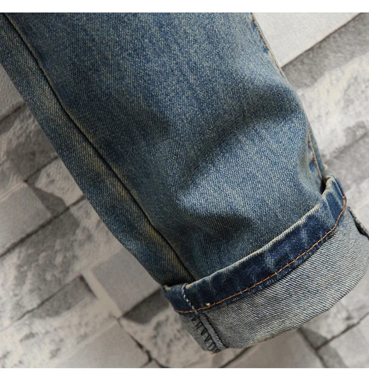 2024 New Retro Distressed Ripped Slim Jeans for Men Street Hip-hop Stretch Straight Fashion Motorcycle Denim Trousers Male PlatiNum