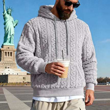 Cross-border Loose Men's Winter Retro Warm Double-Sided Velvet Casual Trend Hooded Pocket High Street Sweater