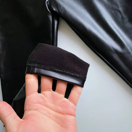 BIVIGAOS Fashion Women PU Leather Pants Elastic High Waist Winter Leggings Slim Velvet Leather Leggings Skinny Fleece Trousers PlatiNum