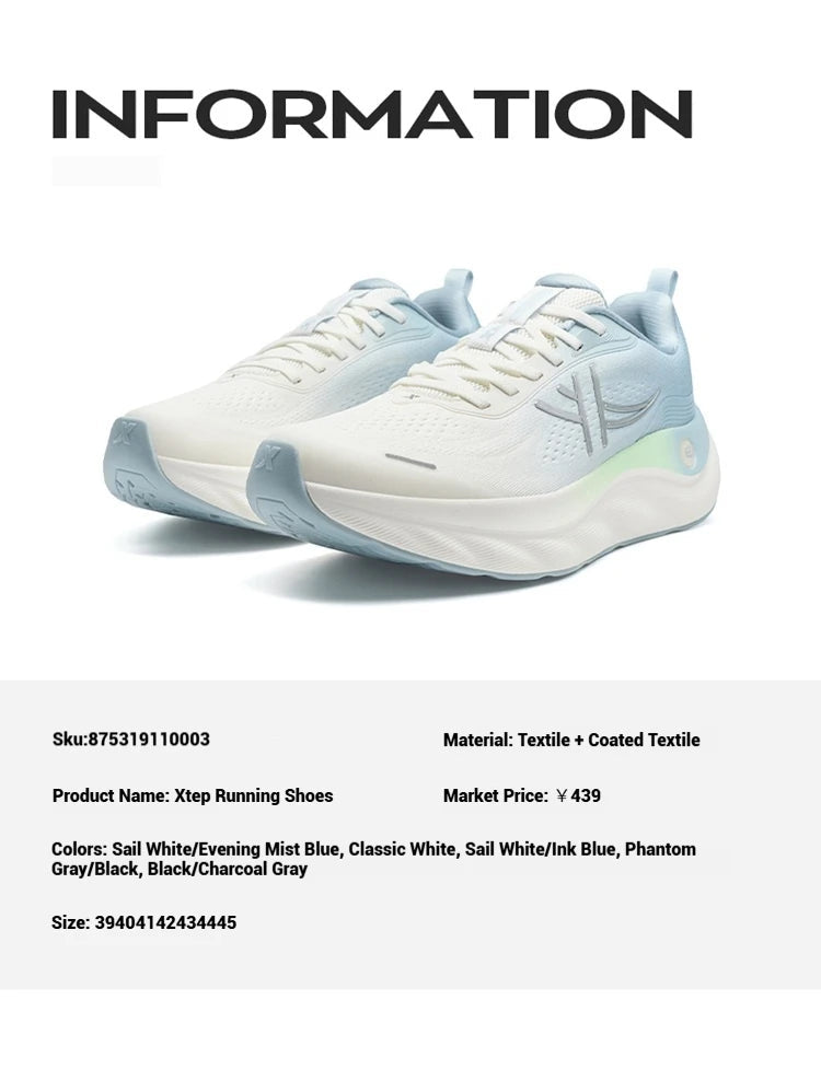 Xtep Cloud Wing 3.0 Men's Running Shoes 2025 Summer New Stability Shock Absorbing Wear Resistant Soft Sole Sneakers 875319110003 PlatiNum