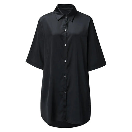 Camicia da Notte Elegante in Raso per Donna, Abito con Bottoni e Colletto, Tessuto Traspirante, Texture Liscia e Affascinante