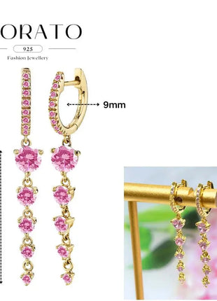 Lussuosa geometria 925 orecchio in argento sterling Ago rosa serie zircone orecchini a cerchio pendenti dolce moda regali di gioielli da sposa platinumshop