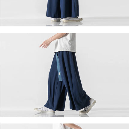 2023 Pantaloni da uomo a gamba larga Pantaloni da jogging in cotone Pantaloni larghi retrò Uomo Pantaloni di lino stile cinese Maschio Grande cavallo Nepal Abito Pantaloni solidi