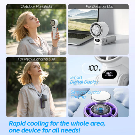 Ventilatore Portatile ad Alta Velocità con Raffreddamento Rapido, Ricaricabile 3600mAh, 100 Velocità Regolabili, Mini Ventilatore Pieghevole Turbo e Cordino
