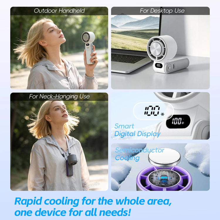 Ventilatore Portatile ad Alta Velocità con Raffreddamento Rapido, Ricaricabile 3600mAh, 100 Velocità Regolabili, Mini Ventilatore Pieghevole Turbo e Cordino