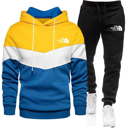 2025 Set di abbigliamento sportivo da jogging casual da uomo con cappuccio e pantaloni sportivi neri Giacca gommata Sport di moda Set invernale caldo da 2 pezzi