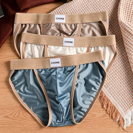 3 pezzi LORIEN CREST Slip bikini triangolari da uomo in raso di seta di lusso, traspiranti, ultra morbidi, comodi, sexy, intimo maschile