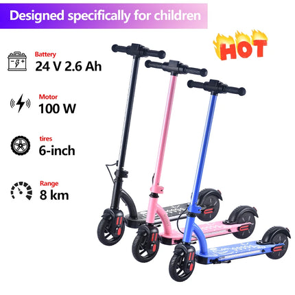 Monopattino elettrico AATOTMGO per bambini dai 6 ai 12 anni. Velocità massima: 16 km/h. Raggio d'azione: da 10 a 15 km. Pieghevole. Potenza: 125 W. 3 velocità, luci a LED, carico massimo: 70 kg.