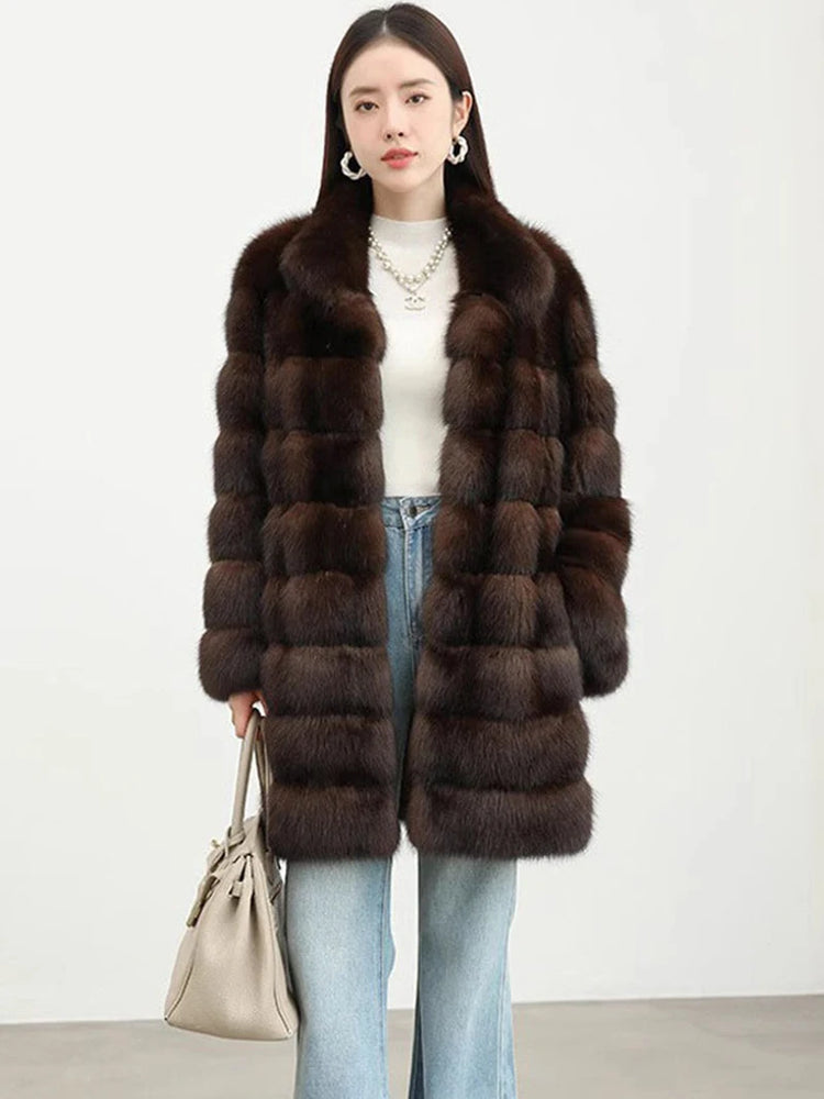 ZADORIN Luxury Winter Mink Coat Woman Stand Collar Long Brown Faux Fur Coat Woman Chic Warm Fluffy Jacket Fur Faux Coats Jackets