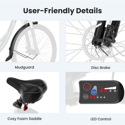 Bicicletta Elettrica Urbana Foride B1, Motore 250W, Coppia 45Nm, Batteria 36V 15.6Ah, Autonomia 90km, 5 Livelli di Assistenza, Modalità Camminata 6km/h