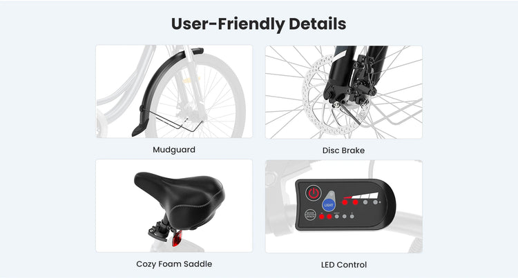 Bicicletta Elettrica Urbana Foride B1, Motore 250W, Coppia 45Nm, Batteria 36V 15.6Ah, Autonomia 90km, 5 Livelli di Assistenza, Modalità Camminata 6km/h