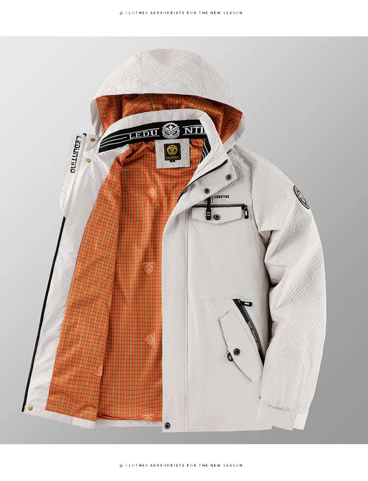 New Men's Trend Fashion Casual Windproof Waterproof Soft Shell Warm Coat Outdoor Sports Jogging Multi-Function Hooded Jacket