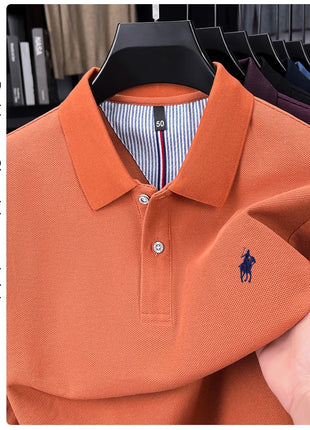 Polo à manches longues de marque haut de gamme 100 % coton, nouveau t-shirt décontracté à revers pour homme d'affaires, confort de luxe avec broderie Paul poney