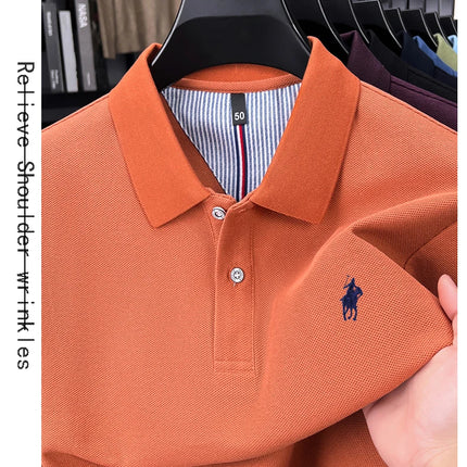 High-end branded long-sleeved polo shirt, 100% cotton, new business men's leisure lapel t-shirt, luxury comfort with Paul pony embroidery