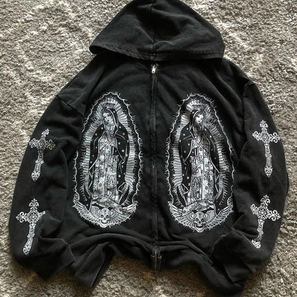 Retro hip hop Y2K street distressed color ripped design casual loose couple set trendy punk high street gothic fashion coat PlatiNum