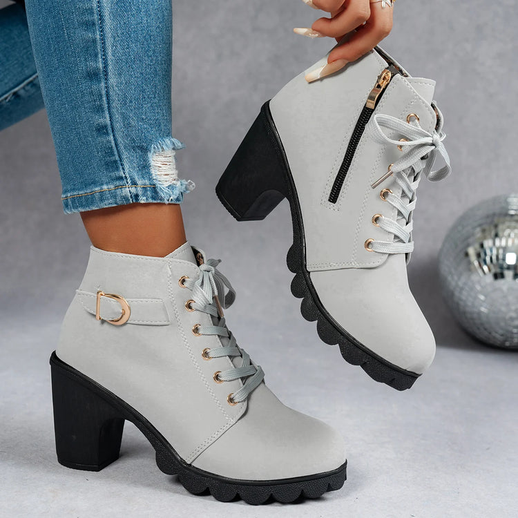 New Spring Winter Fashionable Versatile Women Boots Lace-up Fashionable Versatile Ladies Shoes Comfortable High Heels Boots