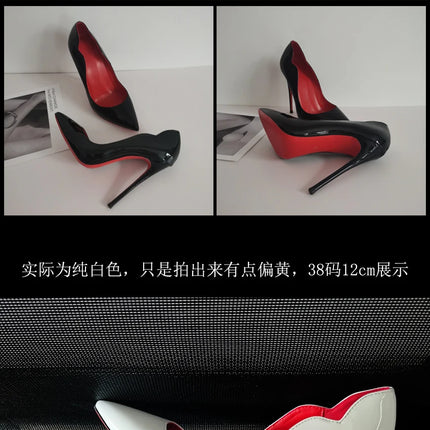 2024 Nuova Primavera/Estate 12 centimetri Bocca Ultra Superficiale Nero Rosso Fondo Tacchi Alti Tacchi Sottili delle Donne Sexy A Punta Grandi Singoli scarpe