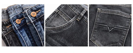 Autumn Men's Business Straight Fit Jeans Vintage Blue Smoke Gray Stretch Trousers Soft Comfortable Fabric Denim Pants Male PlatiNum