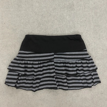 2026 Sommer Neue Damenmode Y2K Grunge Schwarz Grau Gestreifter Rüschen-Minirock Hohe Taille Elastischer Bund Schmaler A-Linien-Rock