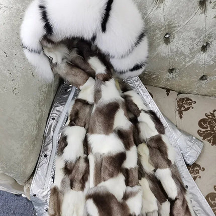 Winter Long Jacket Real Fur Coat Women Clothes Large Silver Fox Fur Collar Detachable Natural Fox Lining Parkas Leather Fur
