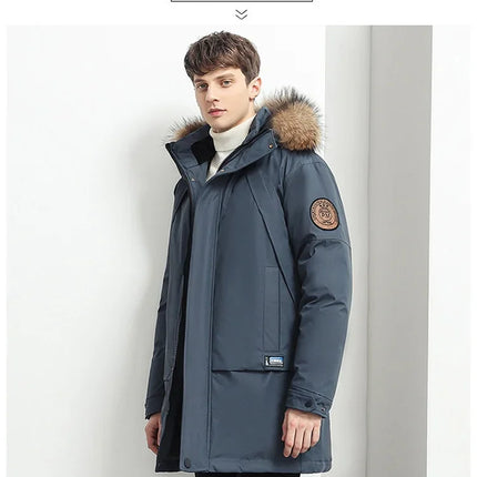 Men Winter Goose Down Coats Fur Collar Hooded Long Down Jackets Top Quality Male Outdoor Windproof Warm Winter Jackets Canada