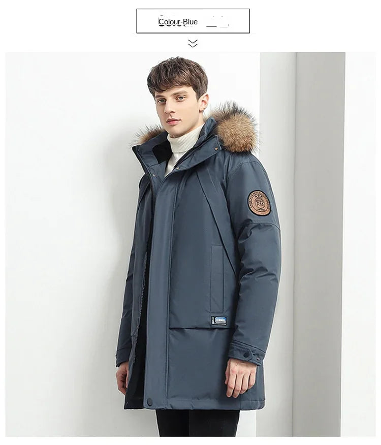 Men Winter Goose Down Coats Fur Collar Hooded Long Down Jackets Top Quality Male Outdoor Windproof Warm Winter Jackets Canada