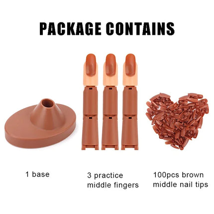 Nail Art Practice Hand Manicure Practice Finger Acrylic Nail Tips with 100pcs Fake Nails Nail Training Equipment Tools 2028