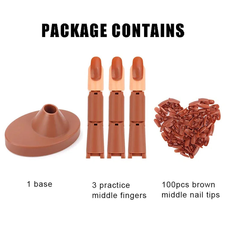 Nail Art Practice Hand Manicure Practice Finger Acrylic Nail Tips with 100pcs Fake Nails Nail Training Equipment Tools 2028