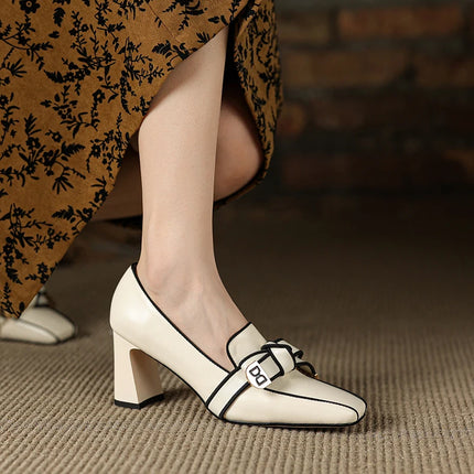 【JOCHEBED HU】2026 New Summer Retro Women's High Heels Thick Heel Square Toe Back Empty Shoes Trend 33-46