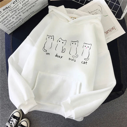 Funny Cute Cat Sweatshirt for Women Aesthetic Y2k 90s Hoodies Harajuku Graphic Pullovers 2000s Ulzzang Gothic Streetwear Female