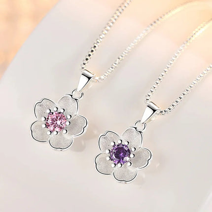925 Sterling Silver Pink Purple Peach Blossom Necklaces For Women Luxury Designer Jewelry Accessories Wholesale Jewellery PlatiNum