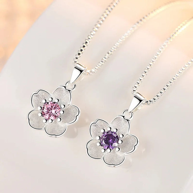 925 Sterling Silver Pink Purple Peach Blossom Necklaces For Women Luxury Designer Jewelry Accessories Wholesale Jewellery PlatiNum