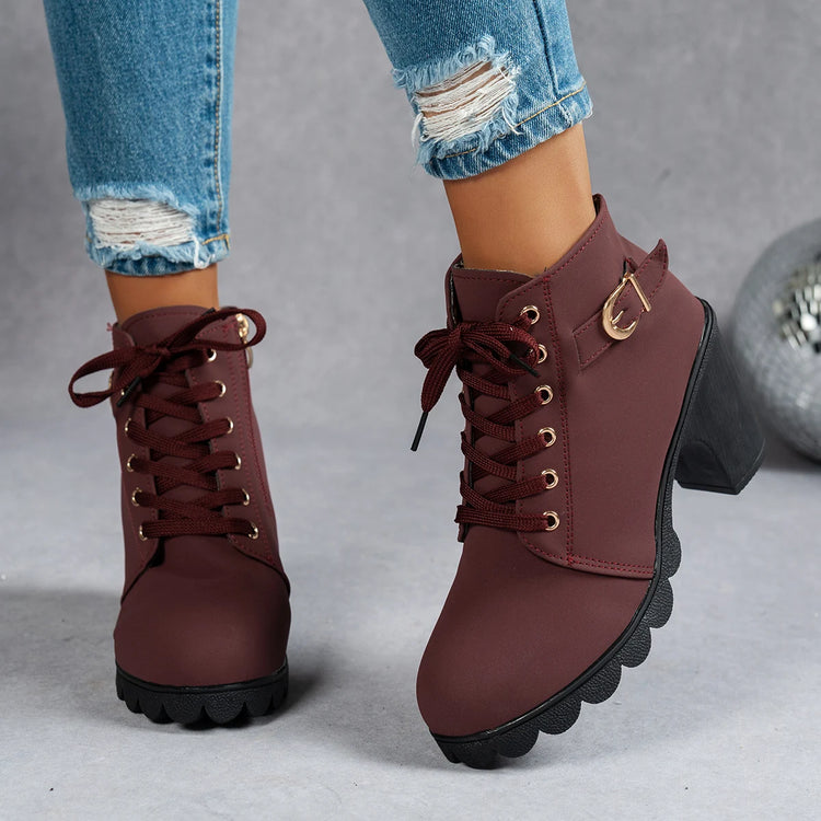 New Spring Winter Fashionable Versatile Women Boots Lace-up Fashionable Versatile Ladies Shoes Comfortable High Heels Boots