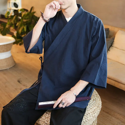 Camicie Kung Fu Stile Cinese, Abbigliamento Tradizionale Tai Chi, Completo Tang in Tinta Unita, Bluse Casual Comode in Cotone per Uomo