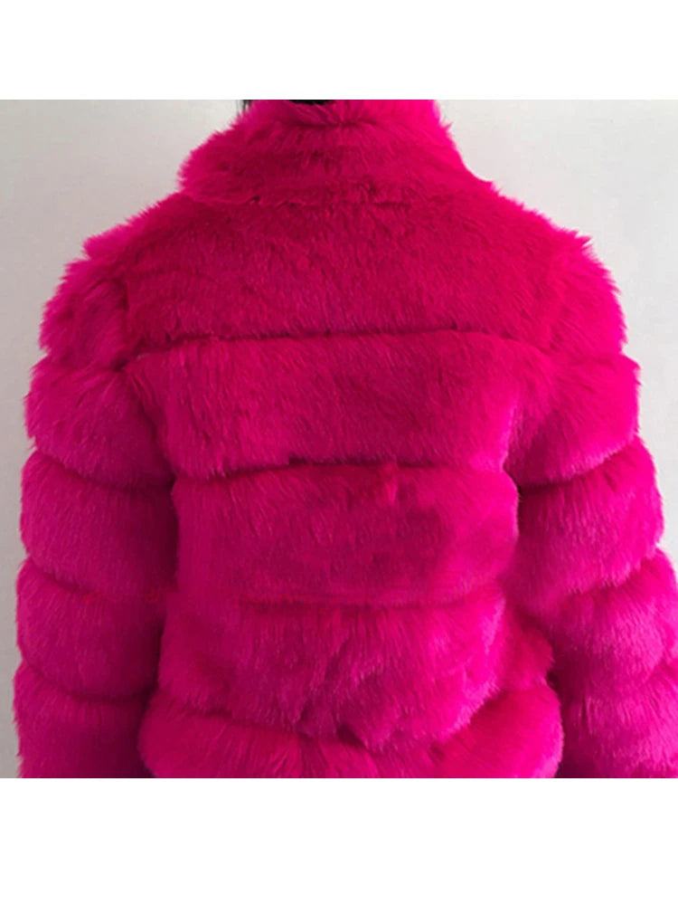 ZADORIN Winter Outerwears Furry Faux Fur Coat Women Stand Collar Long Sleeve Fake Fur Jacket Fur Coats fourrure abrigos mujer