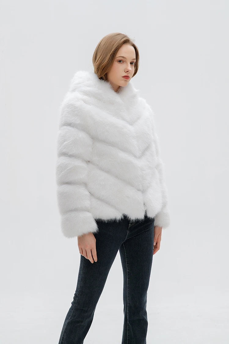 ZADORIN Fashion Hooded Splicing Fluffy Jacket Women Winter Long Sleeve White Faux Fur Coat Woman Clothing New in Coats & Jackets