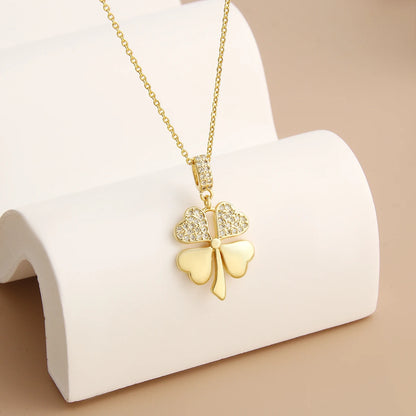 MHS.SUN Collana con ciondolo a doppio cuore alla moda per donne e ragazze Gioielli con catena a clavicola colver a quattro foglie placcati in oro di alta qualità