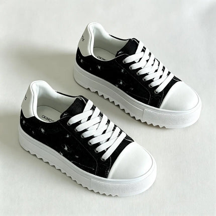 Okimoz Men Height Increasing Distressed Ripped Platform Canvas Sneakers Autumn Winter Low Top Lace Up Casual Campus Daily Skate