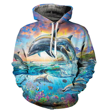 Dolphin Hoodies Kawaii Animal 3D Print Men Women Hooded Sweatshirts Oversized Harajuku Pullovers Y2k Tracksuit Tops Man Clothing