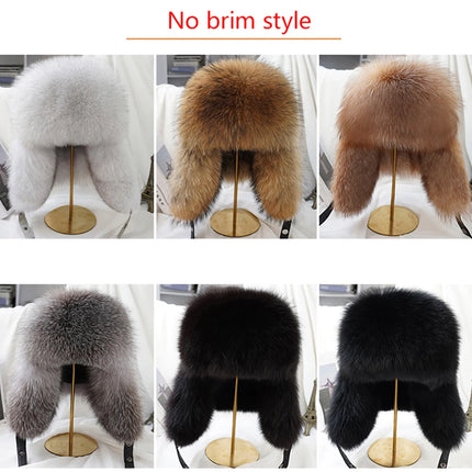 New Winter Men's 100% Real Silver Fox Fur Bomber Hat Raccoon Fur Ushanka Cap Trapper Russian Man Ski Hats Caps Real Leather