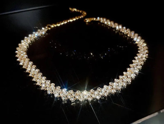 Luxury Shiny Full Rhinestone Choker Necklace for Women Personalized Geometric Crystal Necklaces Wedding Jewelry Party Gifts PlatiNum