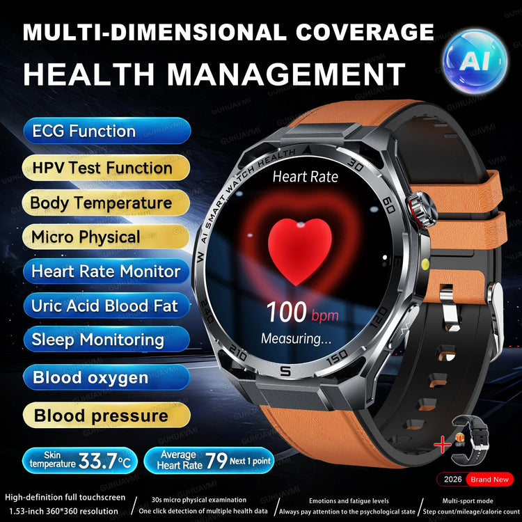 Nuovo Smartwatch 2026 con Analisi del Grasso Corporeo ECG+PPG, Acido Urico, Pressione Sanguigna, Ossigeno nel Sangue, Chiamate Bluetooth, Orologio Sportivo Intelligente per Uomini e Donne platinumshop