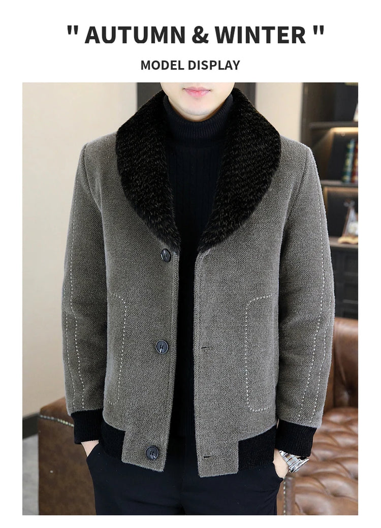 Casual Winter Men's Slim White Duck Down Jackets Warm Short Fur Collar Puffer Woolen Coat Outwear Thicken Windproof Top Clothing