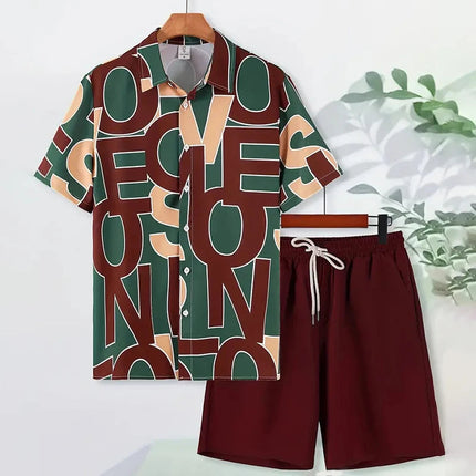 Camicia hawaiana da uomo per le vacanze al mare Set di pantaloncini a maniche corte da uomo Set da uomo casual ventilato in 2 pezzi con stampa strutturata platinumshop