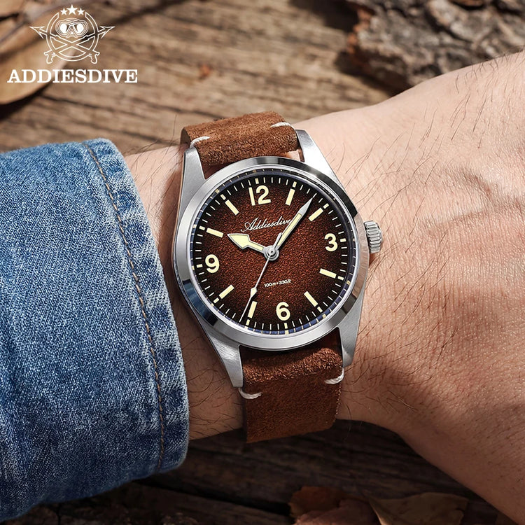 ADDIESDIVE New Quartz Watch Luxury Sapphire 2035 Movement 36mm Men Watch C3 Luminous Diving 100m Waterproof 316L Stainless Steel